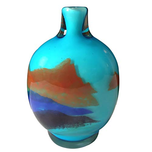 Yijin Hand Blown Limited One Artwork Glass Vase with Mountain Pattern H10.2 '' for Private Centrepieces Collection Collectors Connoisseurs